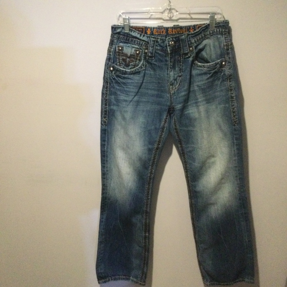 ROCK REVIVAL LUCIO B BOOT MENS MID RISE EMBROIDERED EMBELLISHED JEANS 31